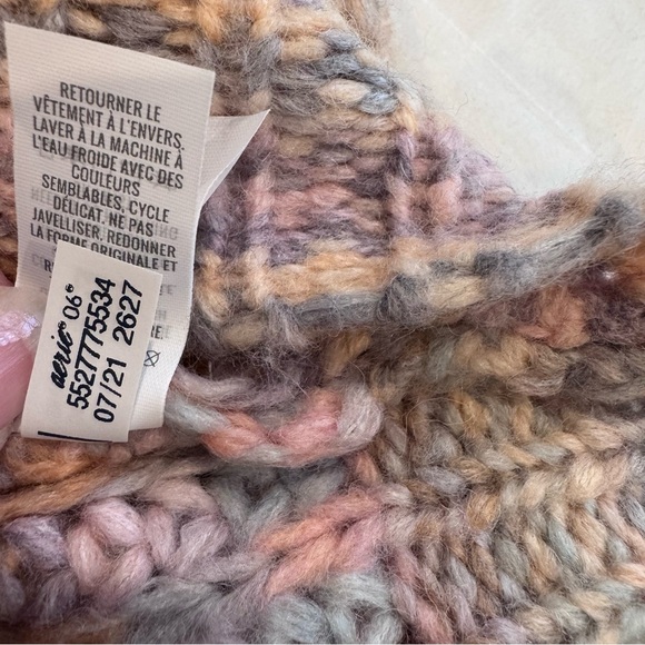 Aerie Oversized Striped Knit Kangaroo Pocket Hooded Sweater - Pink/Gray, Size XS - Picture 7 of 14